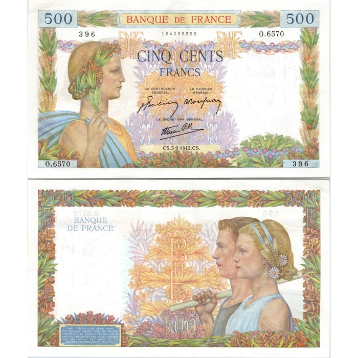 500 Francs La Paix - 3/09/1942 - F.32.39 - Alph 6570 - SUP