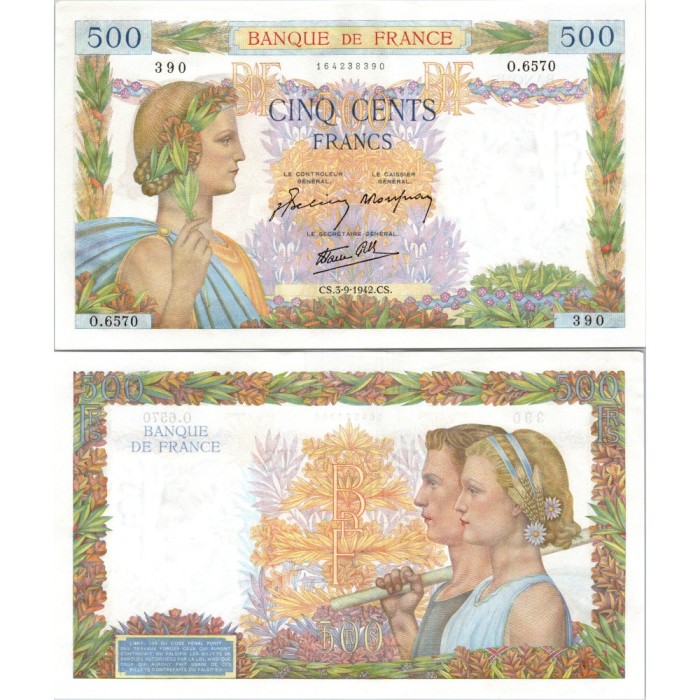 500 Francs La Paix - 3/09/1942 - F.32.39 - Alph 6570 - SUP