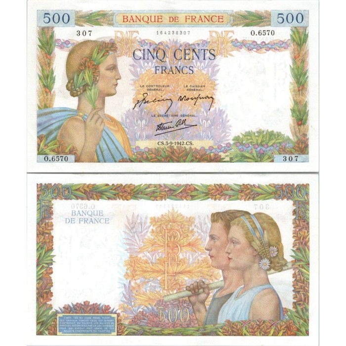 500 Francs La Paix - 3/09/1942 - F.32.39 - Alph 6570 - SUP