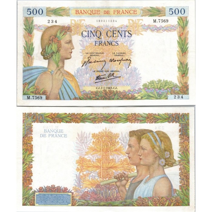 500 Francs La Paix - 7/01/1943 - F.32.44 - Alph 7569 - SUP