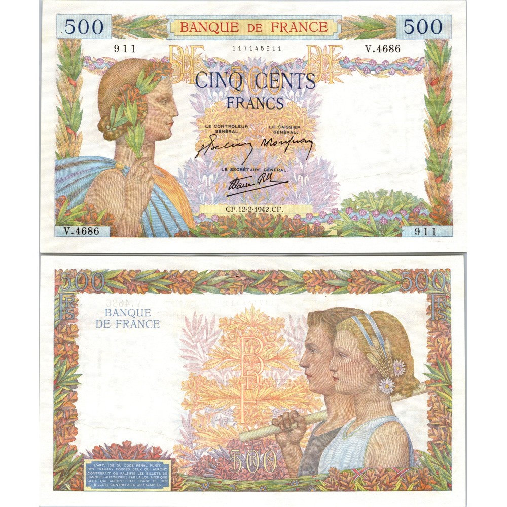 500 Francs La Paix - 12/02/1942 - F.32.29 - Alph 4686 - SPL