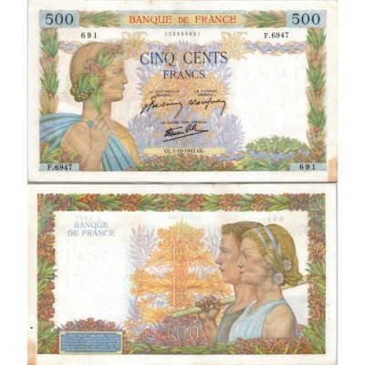 500 Francs La Paix - 1/10/1942 - F.32.41 - Alph 6947 - SUP