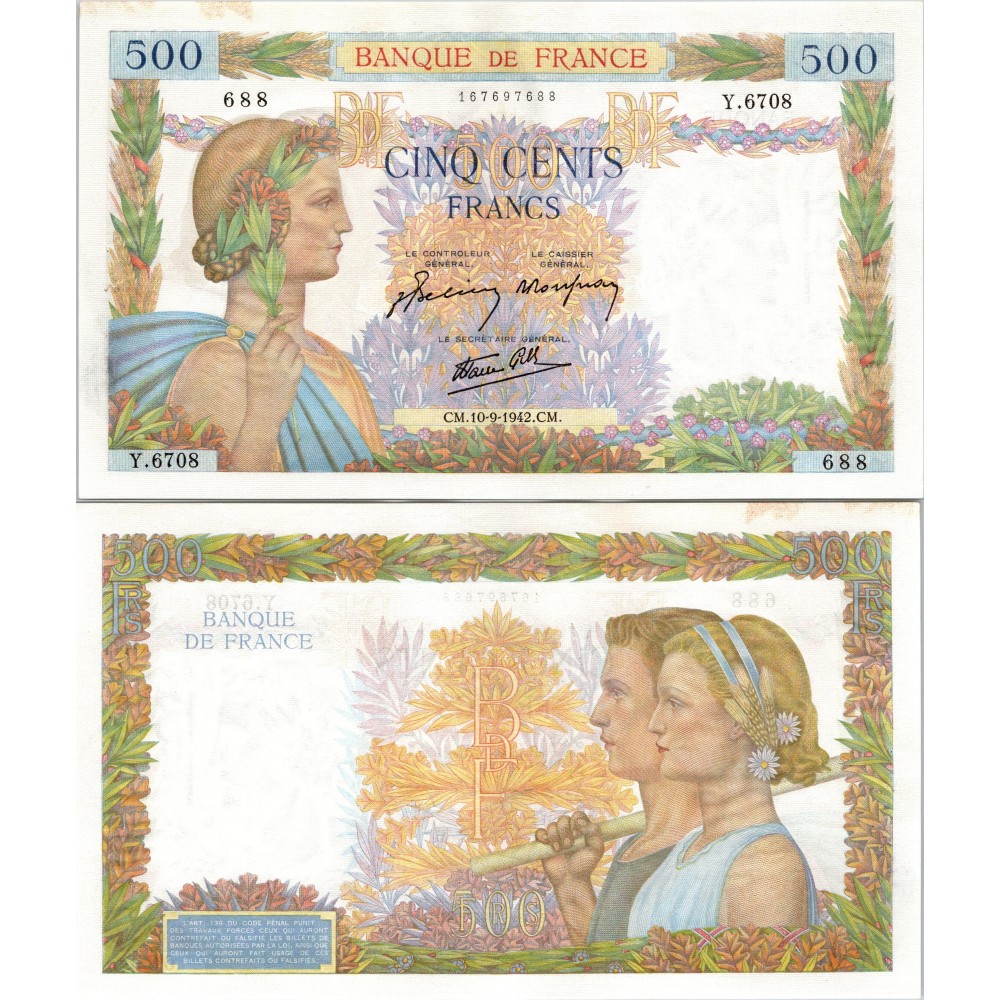 500 Francs La Paix - 10/09/1942 - F.32.40 - Alph 6708 - SUP