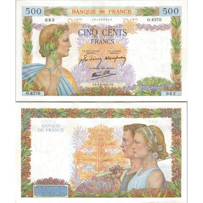 500 Francs La Paix - 3/09/1942 - F.32.39 - Alph 6570 - SUP