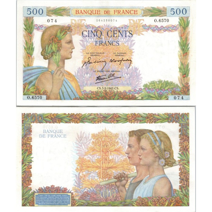500 Francs La Paix - 3/09/1942 - F.32.39 - Alph 6570 - SUP