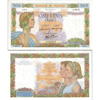 500 Francs La Paix - 3/09/1942 - F.32.39 - Alph 6570 - SUP