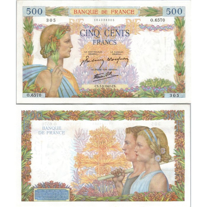 500 Francs La Paix - 3/09/1942 - F.32.39 - Alph 6570 - SUP