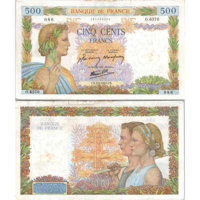 500 Francs La Paix - 3/09/1942 - F.32.39 - Alph 6570 - SUP