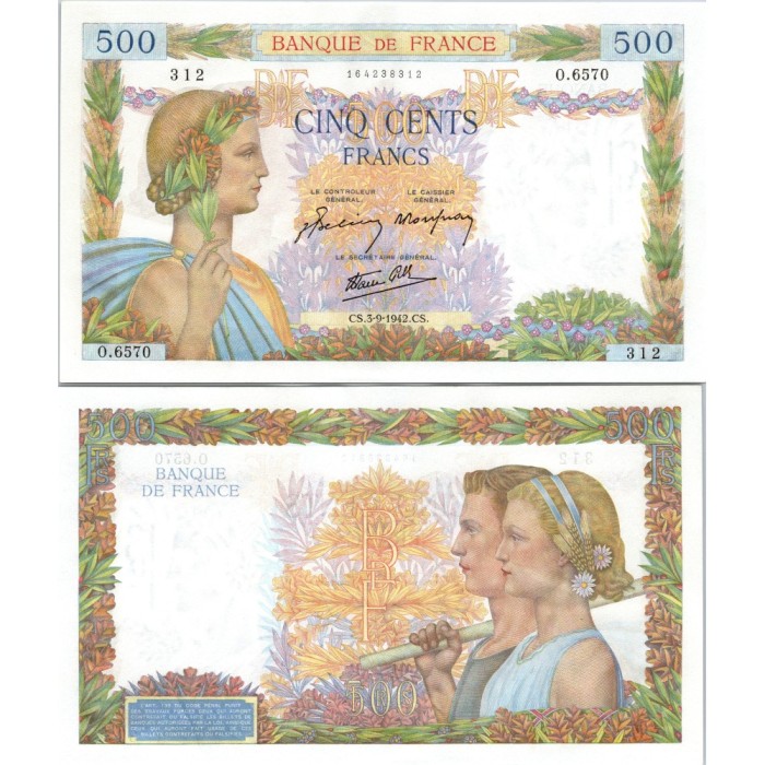 500 Francs La Paix - 3/09/1942 - F.32.39 - Alph 6570 - SUP