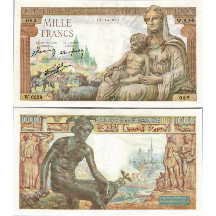 1000 Francs Déesse déméter - 2/06/1943 - F.40.26 - Alph 6298 - SPL