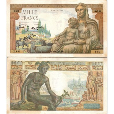 1000 Francs Déesse déméter - 20/06/1942 - F.40.03 - Alph 851 - TTB