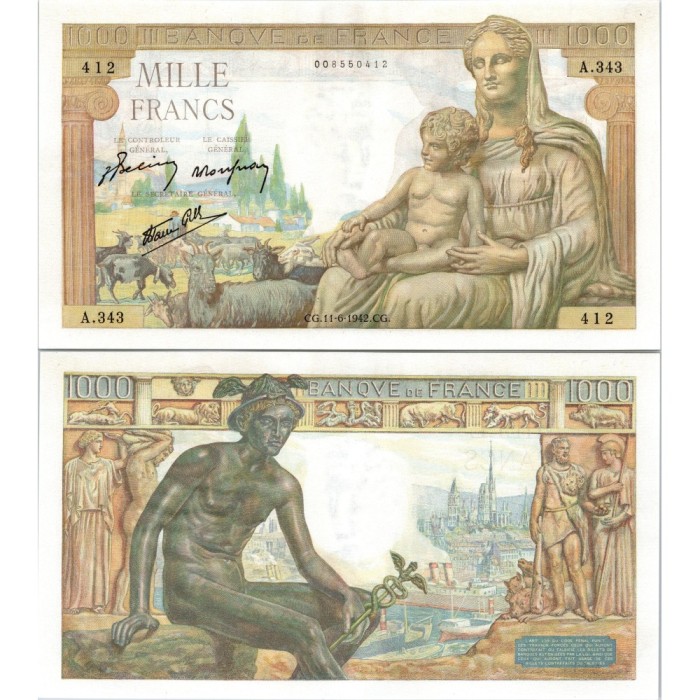 1000 Francs Déesse déméter - 11/06/1942 - F.40.02 - Alph 343 - SPL