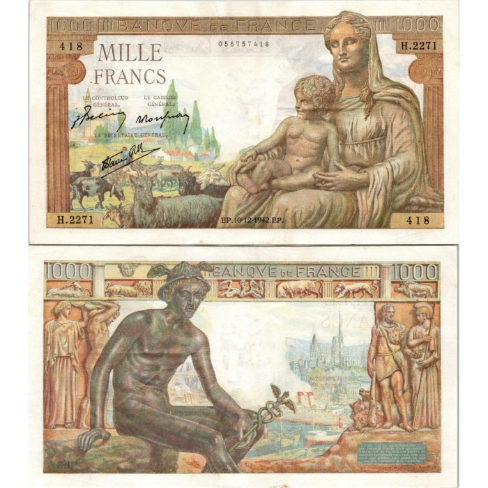 1000 Francs Déesse déméter - 10/12/1942 - F.40.13 - Alph 2271 - SUP
