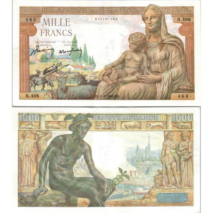 1000 Francs Déesse déméter - 11/06/1942 - F.40.02 - Alph 408 - SPL