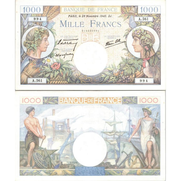 1000 Francs Cérès et Mercure - 28/11/1940 - F.39.02 - Alph 561 - SPL