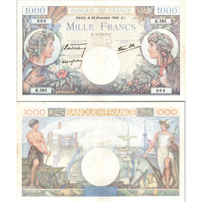 1000 Francs Cérès et Mercure - 28/11/1940 - F.39.02 - Alph 585 - SPL