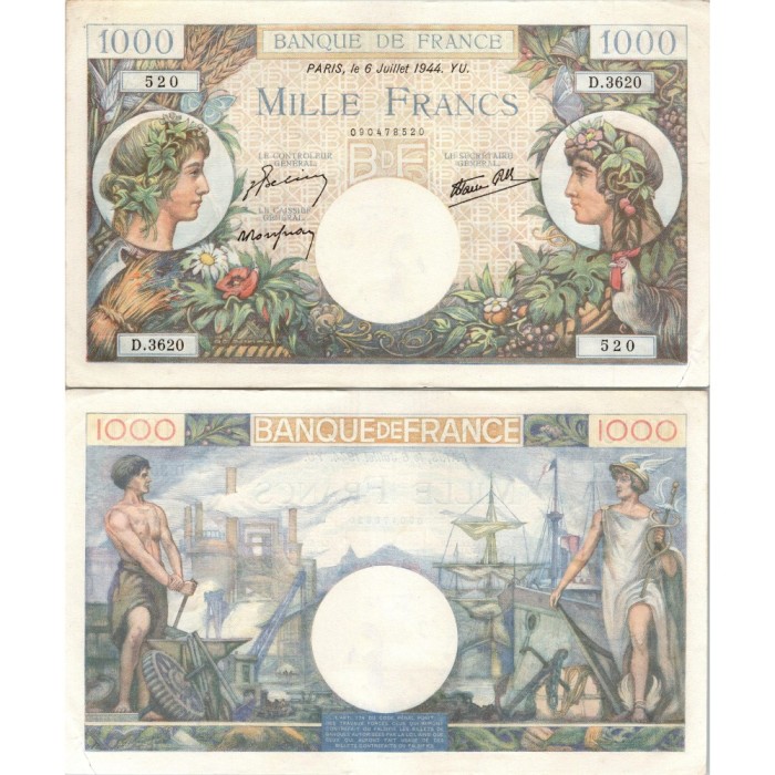 1000 Francs Cérès et Mercure - 6/07/1944 - F.39.10 - Alph 3620 - SUP