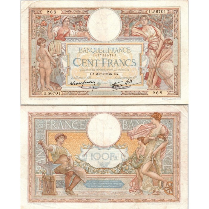 100 Francs Luc et Olivier Merson - 30/12/1937 - F.25.07 - Alph 56701 - TB