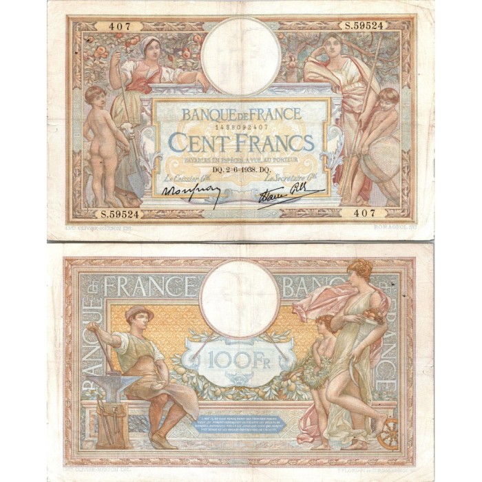 100 Francs Luc et Olivier Merson - 2/06/1938 - F.25.21 - Alph 59524 - TTB