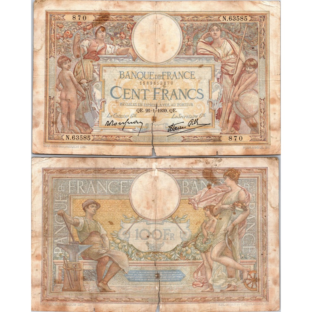 100 Francs Luc et Olivier Merson - 26/01/1939 - F.25.40 - Alph 63585 - B