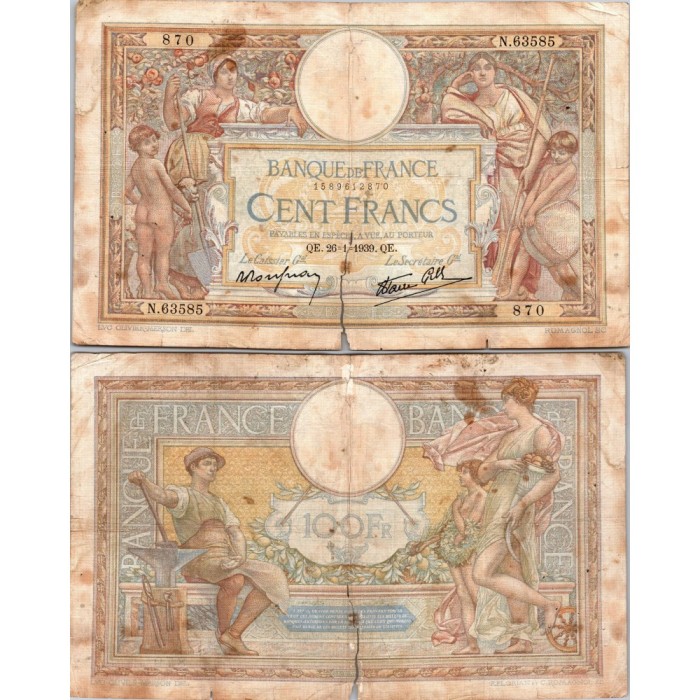 100 Francs Luc et Olivier Merson - 26/01/1939 - F.25.40 - Alph 63585 - B