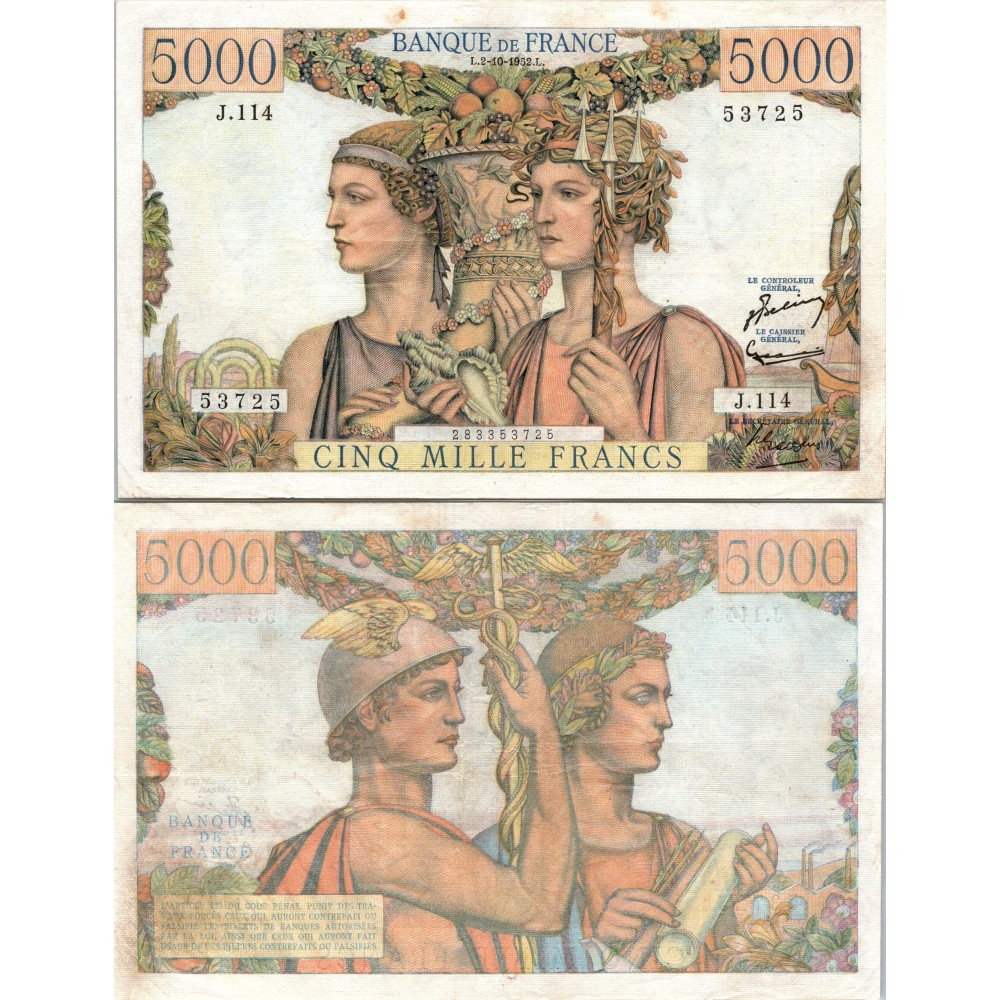 5000 Francs Terre et Mer - 2/10/1952 - F.48.07 - Alph 114 - TTB
