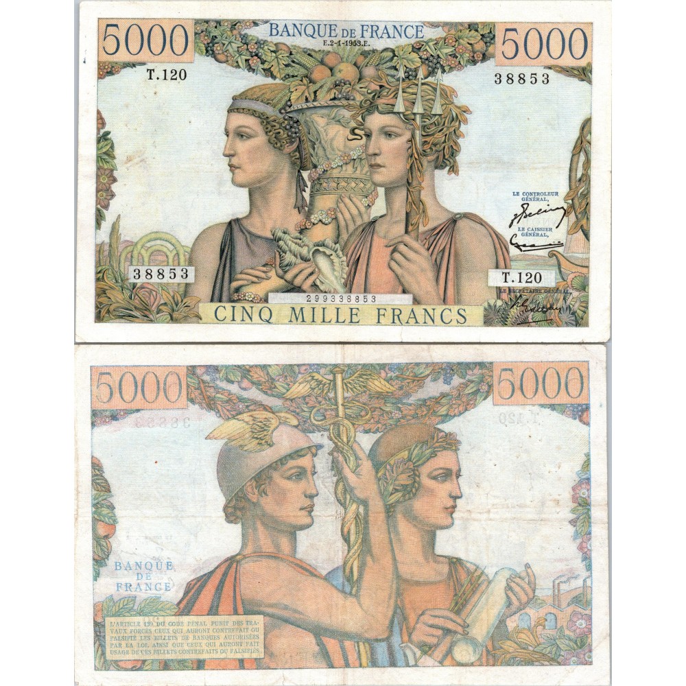5000 Francs Terre et Mer - 2/01/1953 - F.48.08 - Alph 120 - TTB