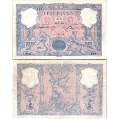 100 Francs Bleu et Rose - 29/03/1902 - F.21.16 - Alph 3502 - TTB