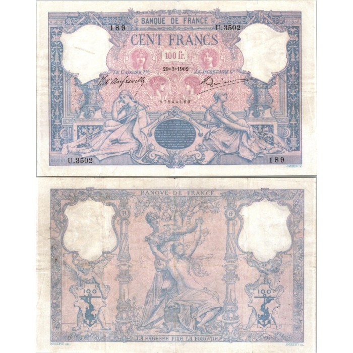 100 Francs Bleu et Rose - 29/03/1902 - F.21.16 - Alph 3502 - TTB
