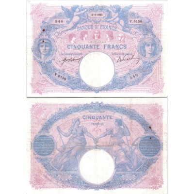 50 Francs Bleu et Rose - 6/04/1915 - F.14.28 - Alph 6158 - TTB