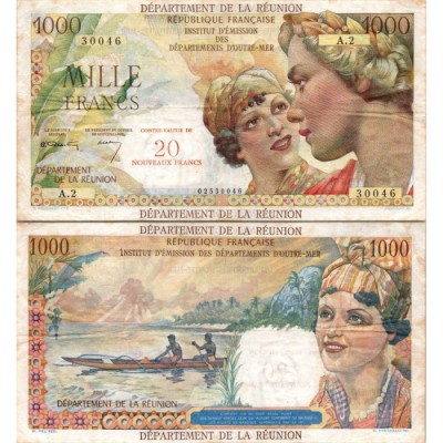 20 Nouveaux Francs sur 1000 -  - Réunion. - Alph 2 - TTB