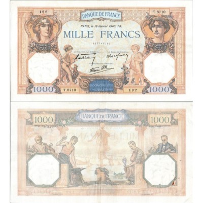 1000 Francs Cérès et Mercure - 18/01/1940 - F.38.41 - Alph 8710 - SUP