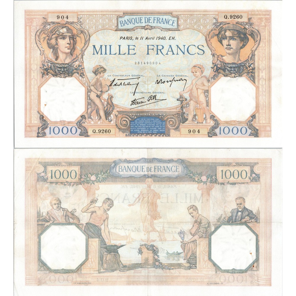 1000 Francs Cérès et Mercure - 11/04/1941 - F.38.45 - Alph 9260 - SUP