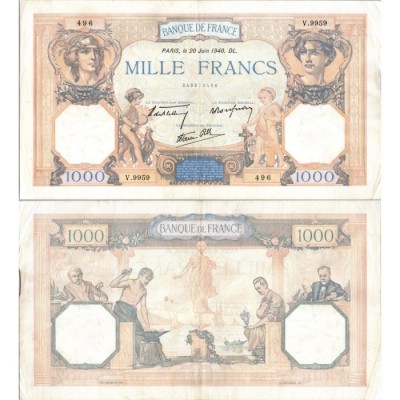 1000 Francs Cérès et Mercure - 20/06/1940 - F.38.49 - Alph 9959 - TTB
