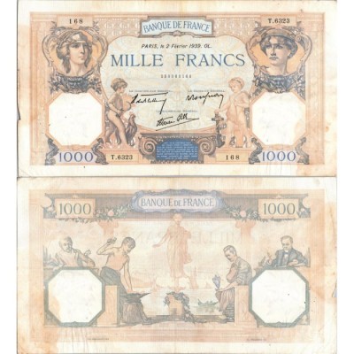 1000 Francs Cérès et Mercure - 2/02/1939 - F.38.34 - Alph 6323 - TB