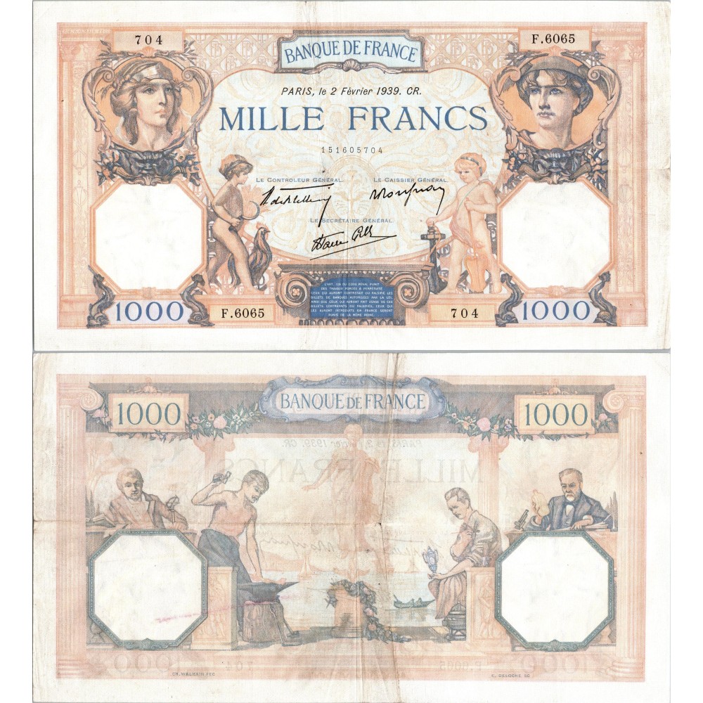1000 Francs Cérès et Mercure - 2/02/1939 - F.38.34 - Alph 6065 - TB