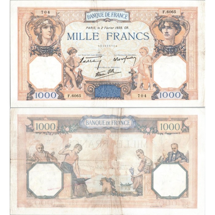 1000 Francs Cérès et Mercure - 2/02/1939 - F.38.34 - Alph 6065 - TB