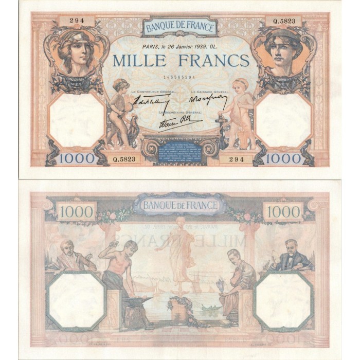 1000 Francs Cérès et Mercure - 26/01/1939 - F.38.33 - Alph 5823 - SUP