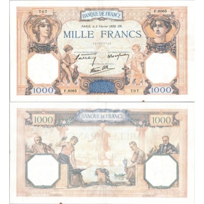 1000 Francs Cérès et Mercure - 2/02/1939 - F.38.34 - Alph 6065 - SUP