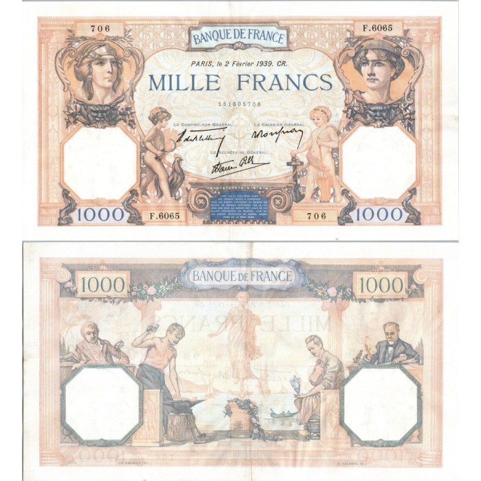 1000 Francs Cérès et Mercure - 2/02/1939 - F.38.34 - Alph 6065 - SUP