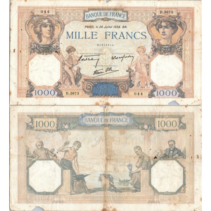 1000 Francs Cérès et Mercure - 28/07/1938 - F.38.25 - Alph 3673 - TB