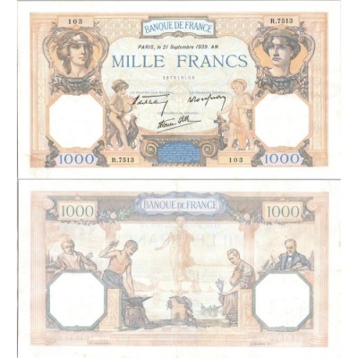 1000 Francs Cérès et Mercure - 21/09/1939 - F.38.37 - Alph 7513 - SUP
