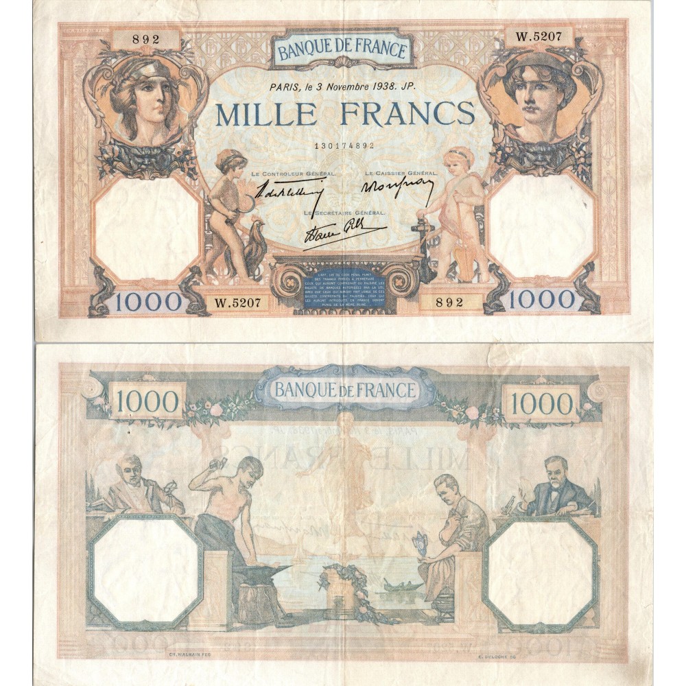 1000 Francs Cérès et Mercure - 3/11/1938 - F.38.32 - Alph 5207 - TTB