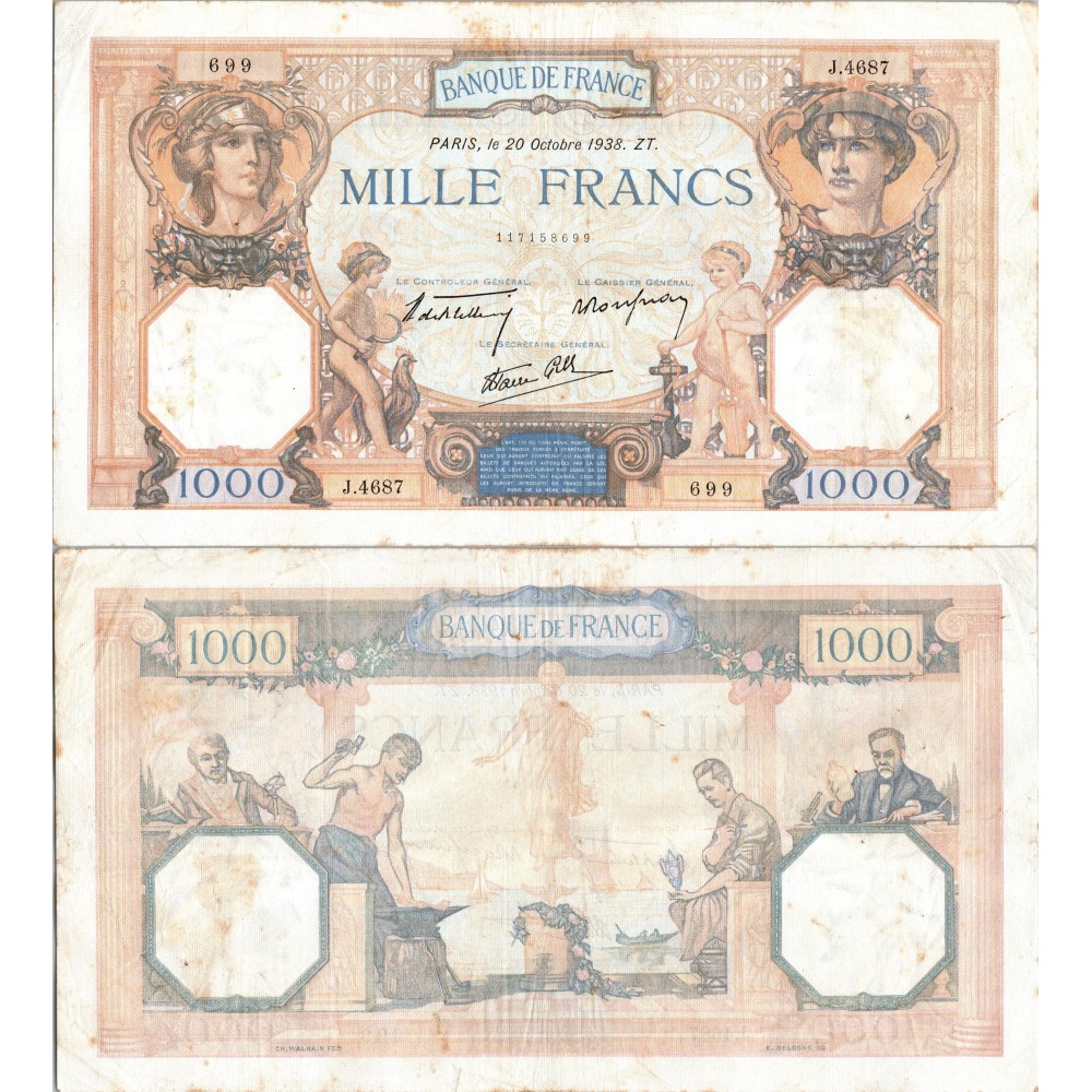 1000 Francs Cérès et Mercure - 20/10/1938 - F.38.30 - Alph 4687 - TTB