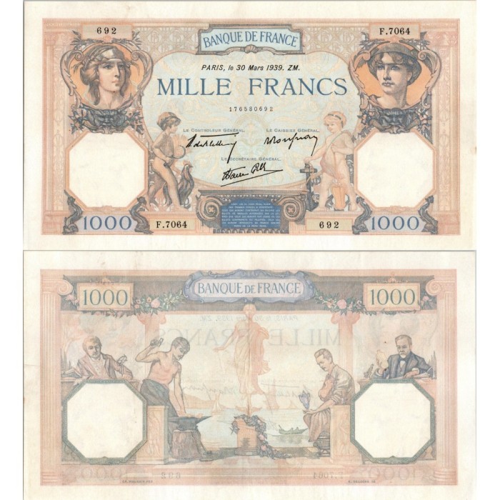 1000 Francs Cérès et Mercure - 30/03/1939 - F.38.35 - Alph 7064 - SUP