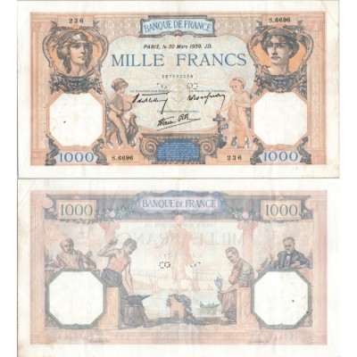 1000 Francs Cérès et Mercure - 30/03/1939 - F.38.35 - Alph 6696 - SUP