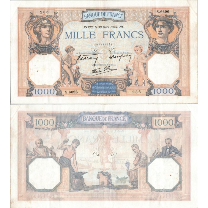 1000 Francs Cérès et Mercure - 30/03/1939 - F.38.35 - Alph 6696 - SUP