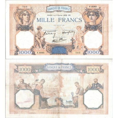 1000 Francs Cérès et Mercure - 2/02/1939 - F.38.34 - Alph 6065 - TTB