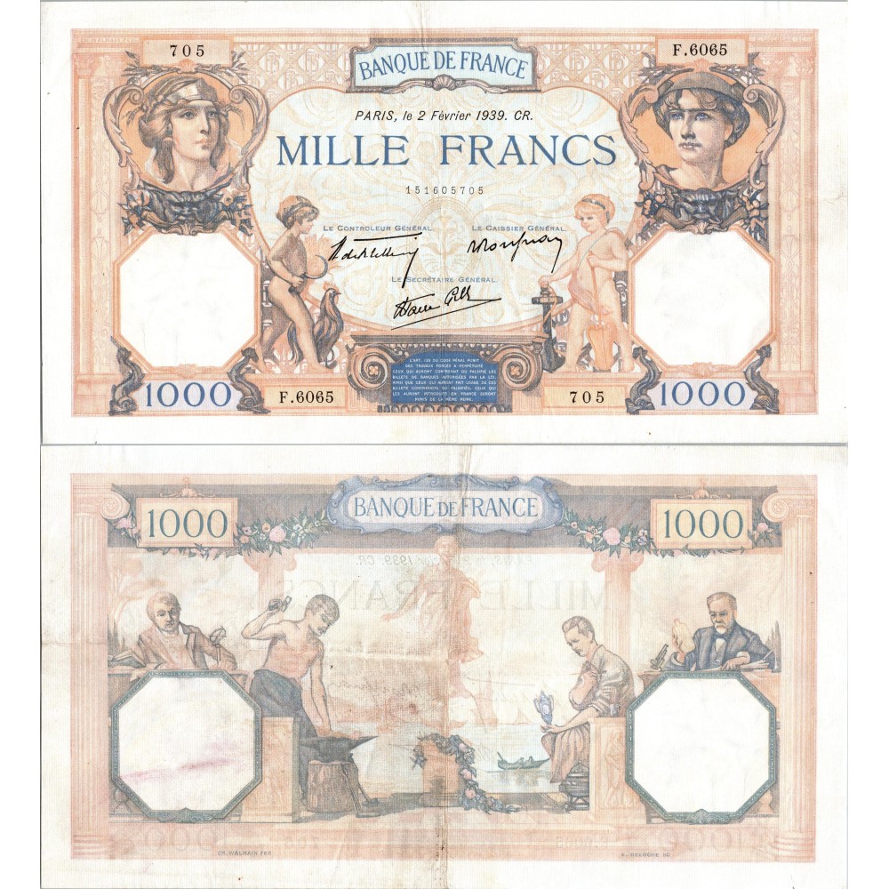 1000 Francs Cérès et Mercure - 2/02/1939 - F.38.34 - Alph 6065 - TTB