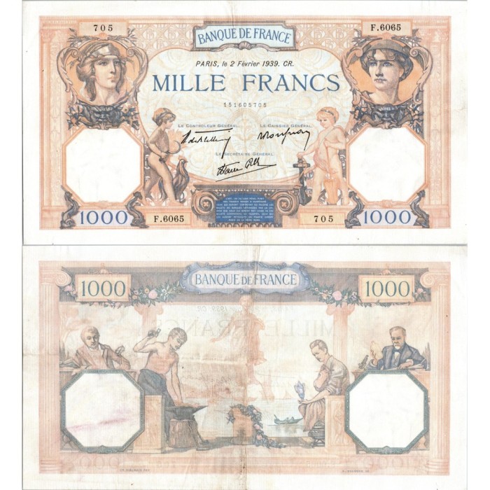 1000 Francs Cérès et Mercure - 2/02/1939 - F.38.34 - Alph 6065 - TTB